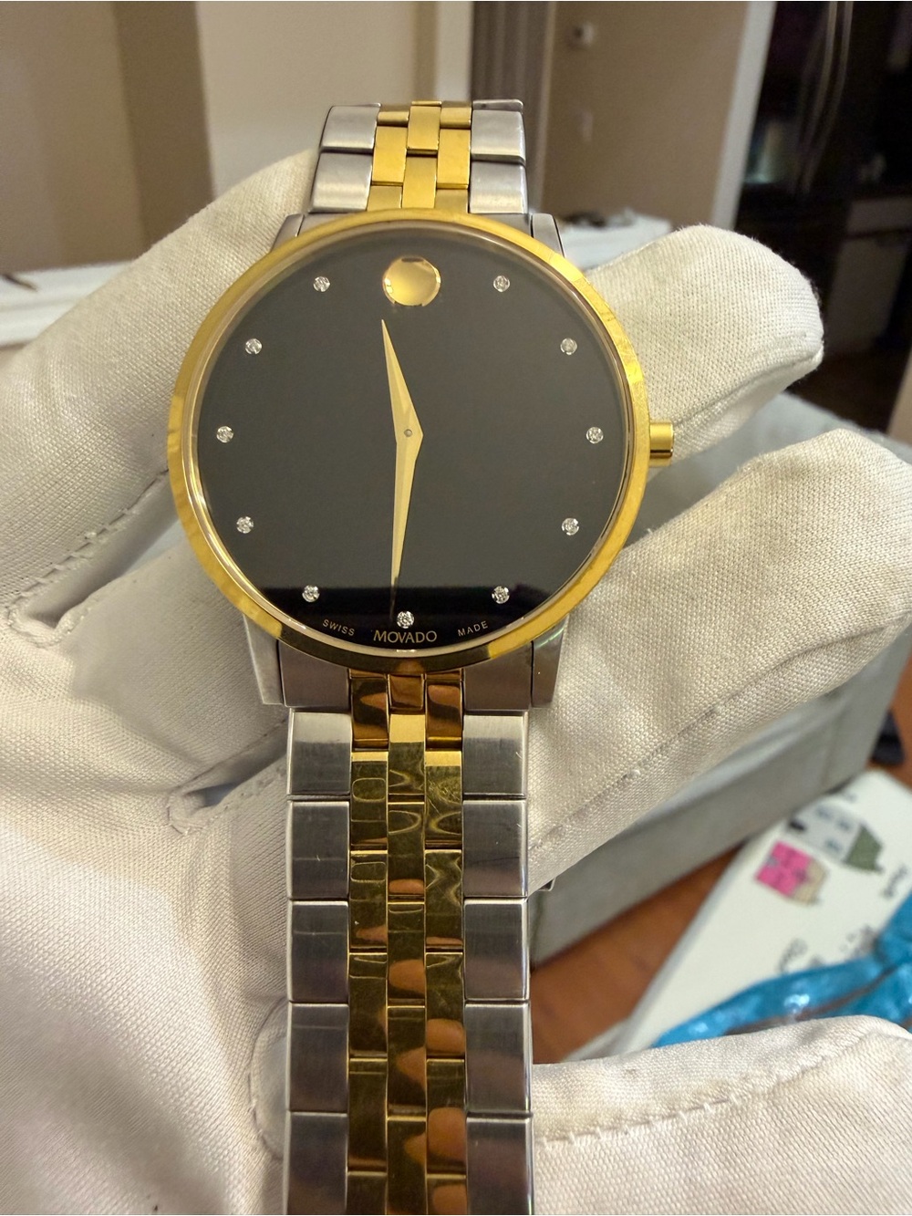 Movado Museum Classic 07.1.19.1462 Men's Diamond Black Dial Two-Tone Watch 7" - Picture 13 of 16